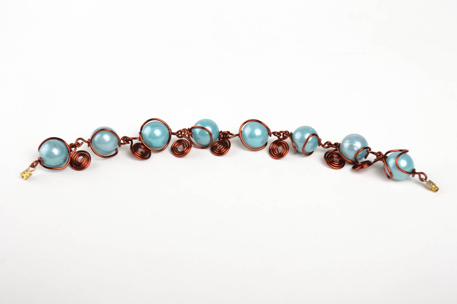 Light blue beads chain wire bracelet for women photo 2