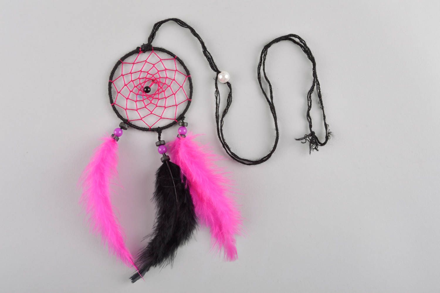 Federschmuck Indianer handmade Traumfänger Kette hochwertiger Modeschmuck pink foto 2