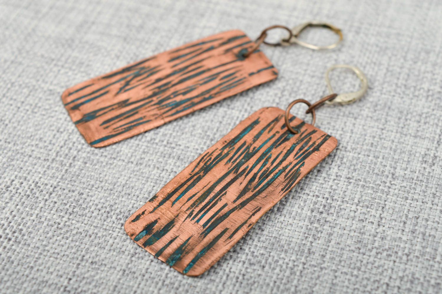 Handmade beautiful earrings unusual stylish earrings copper accessory photo 2