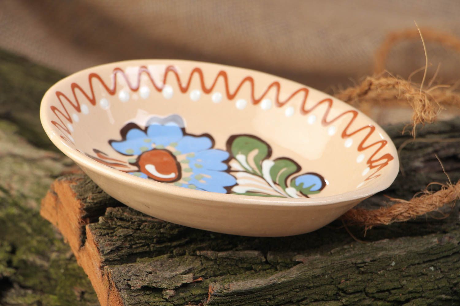 Handmade decorative ceramic bowl painted with glaze for first and second courses photo 1
