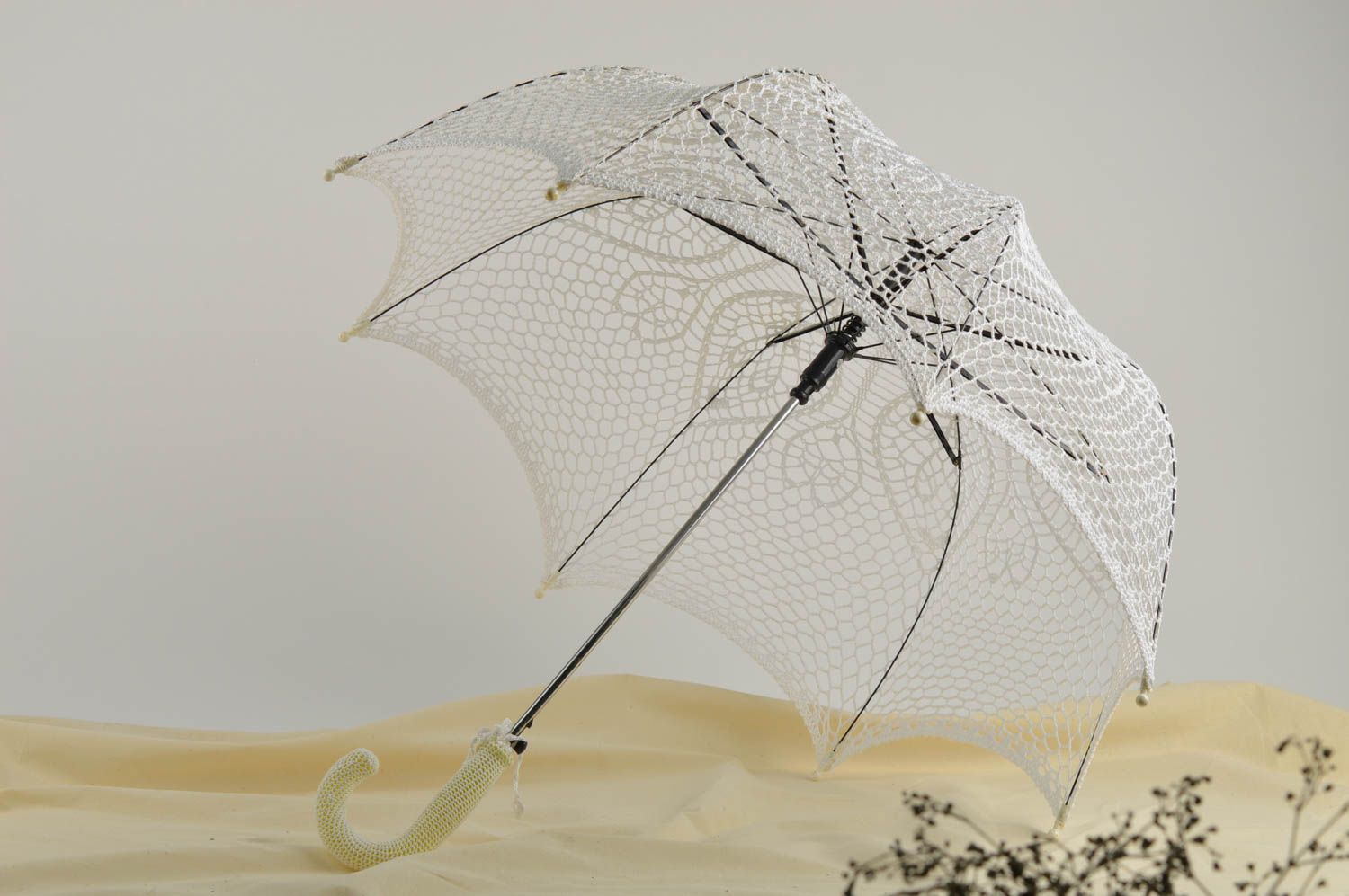 Подарок ручной работы красивый зонтик белый женский зонт из хлопковых ниток фото 1