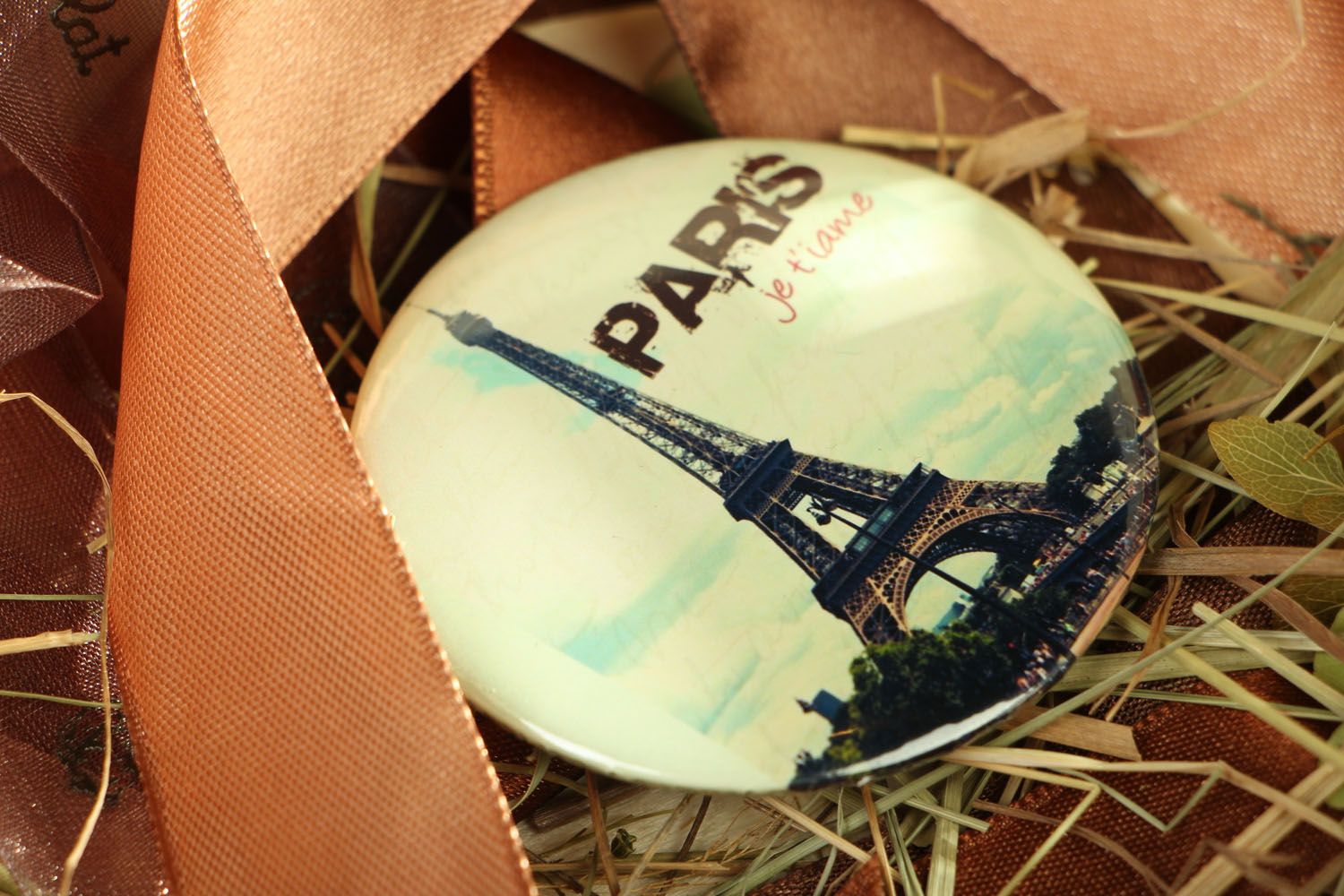 Miroir de poche fait main en métal original joli avec photo imprimée Paris photo 4