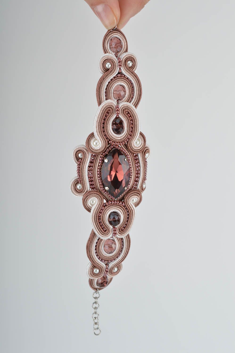 Beautiful handmade designer wide soutache bracelet with Czech beads photo 2