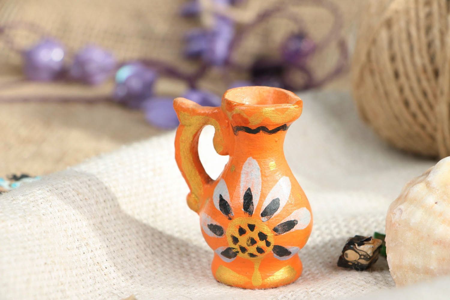 2 inches clay shelf decorative pitcher vase in orange color 0,06 lb photo 5