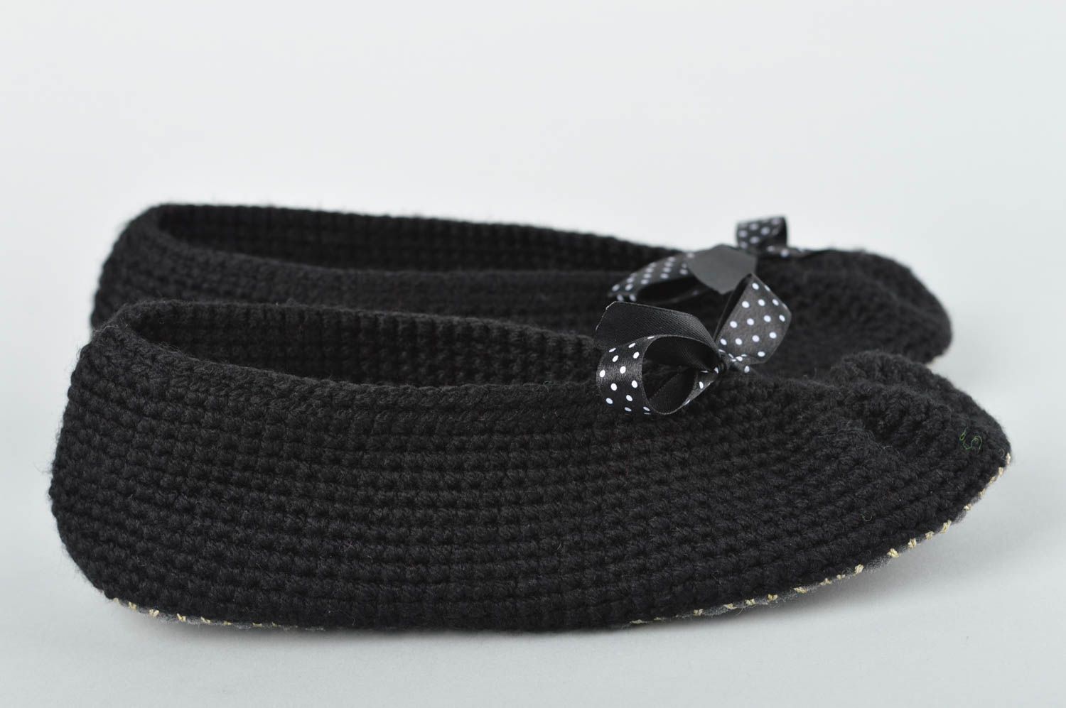 Pantoufles tricot Chaussons fait main Accessoire femme crochet ballerines noires photo 2
