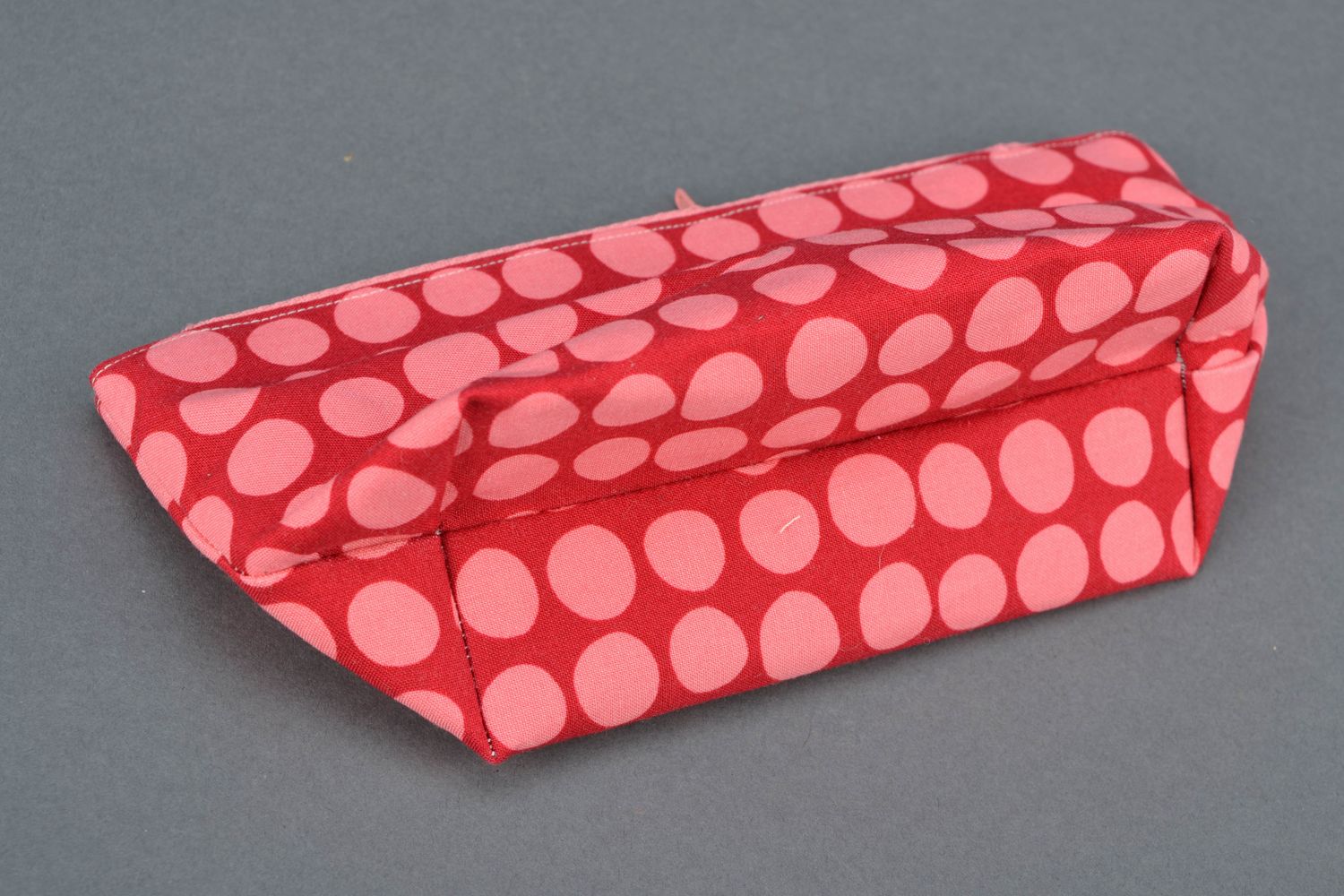 Handmade cosmetic bag sewn of polka dot fabric photo 5
