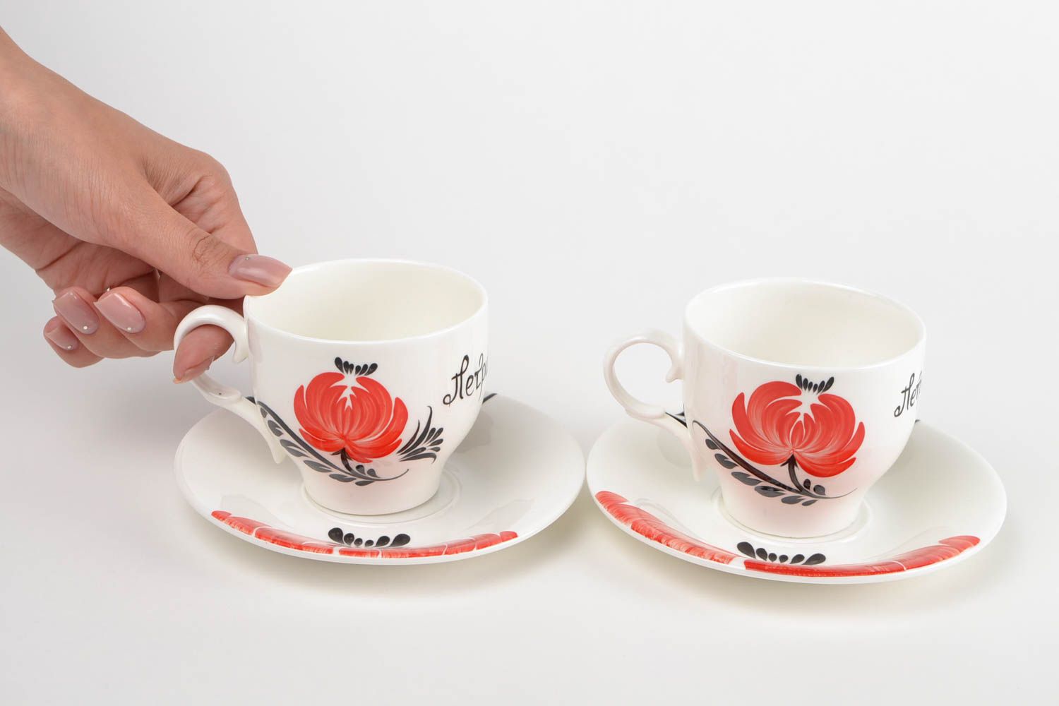 Tasses et soucoupes fait main Tasses à café Vaisselle design peintes porccelaine photo 2