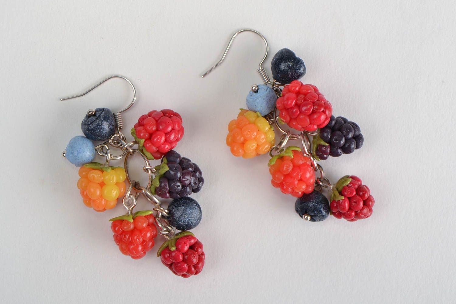 Large handmade designer polymer clay earrings in the shape of berries photo 3