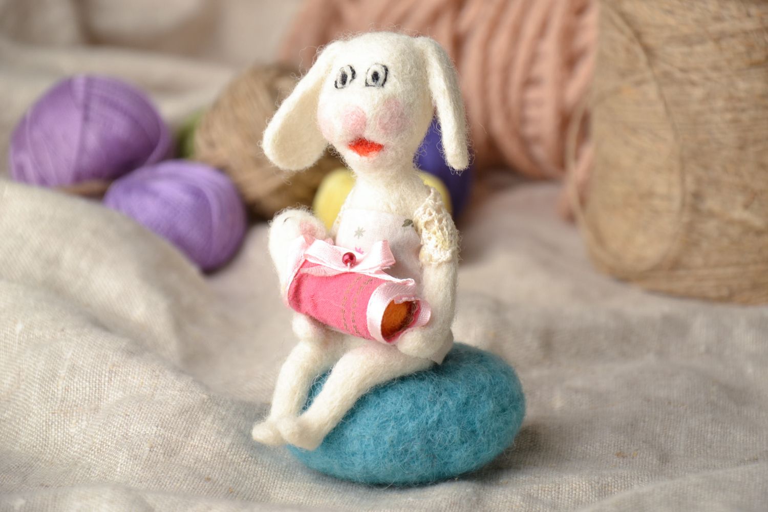 Handmade soft toy felted of wool Rabbit with Baby photo 1