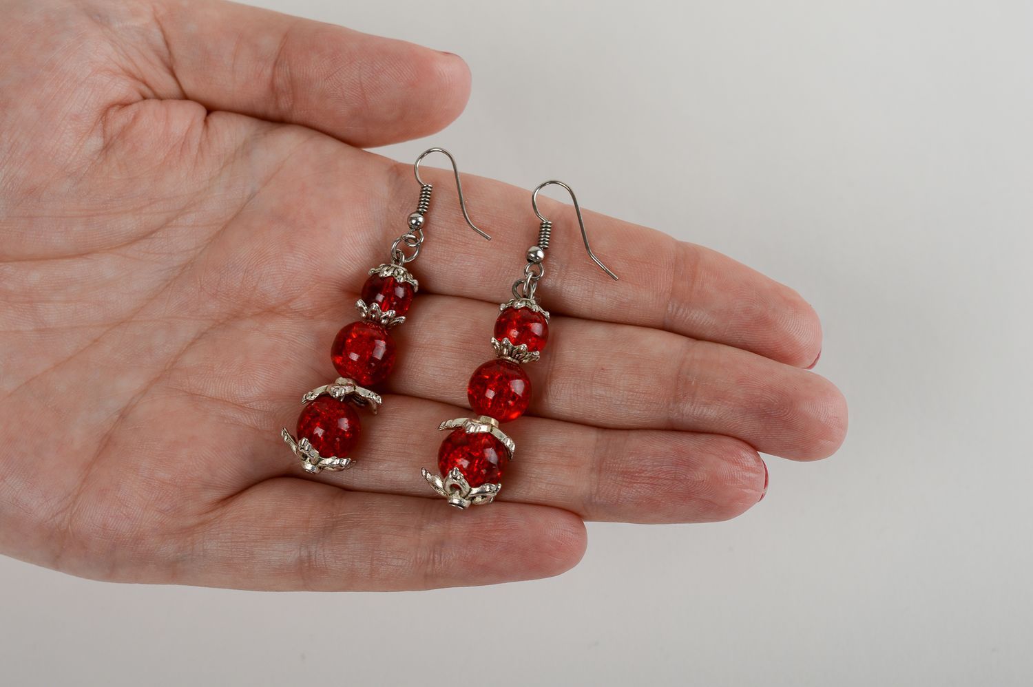 Handmade earrings fashion red earrings with beads long handmade earrings photo 5