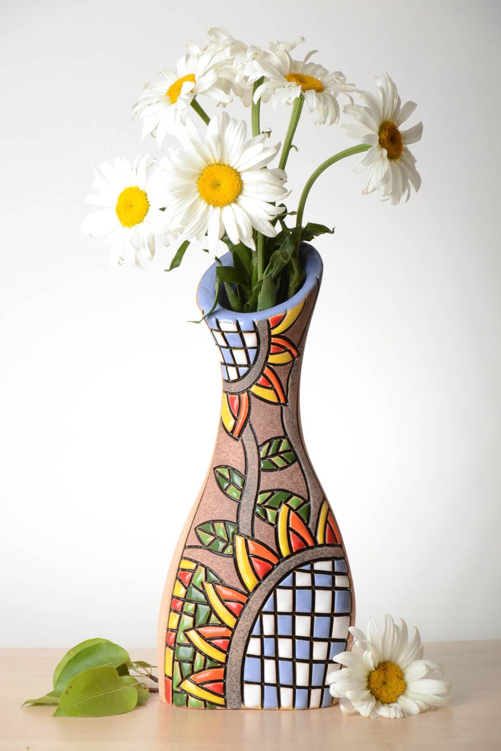 Keramik Vase handgemacht Wohnzimmer Deko stilvoll Geschenk für Frauen hell foto 1