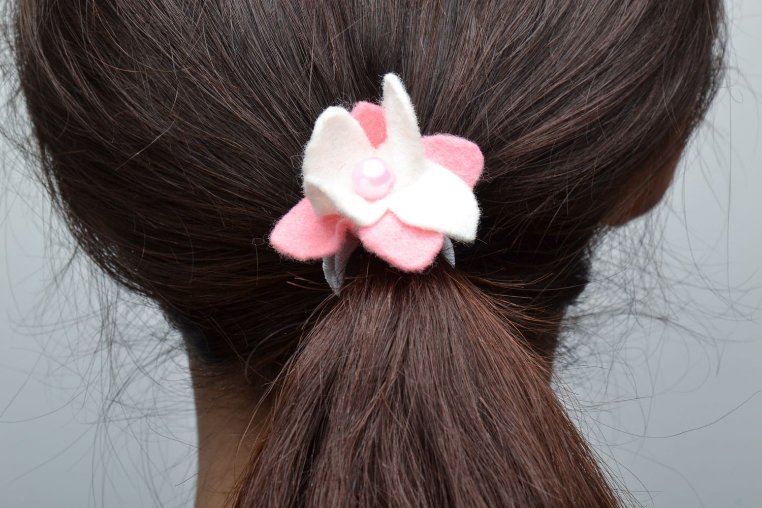 Light scrunchy in gentle colors with felt flower photo 2