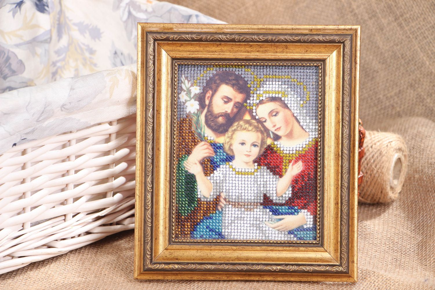 Icon embroidered with beads under non-reflective glass photo 5