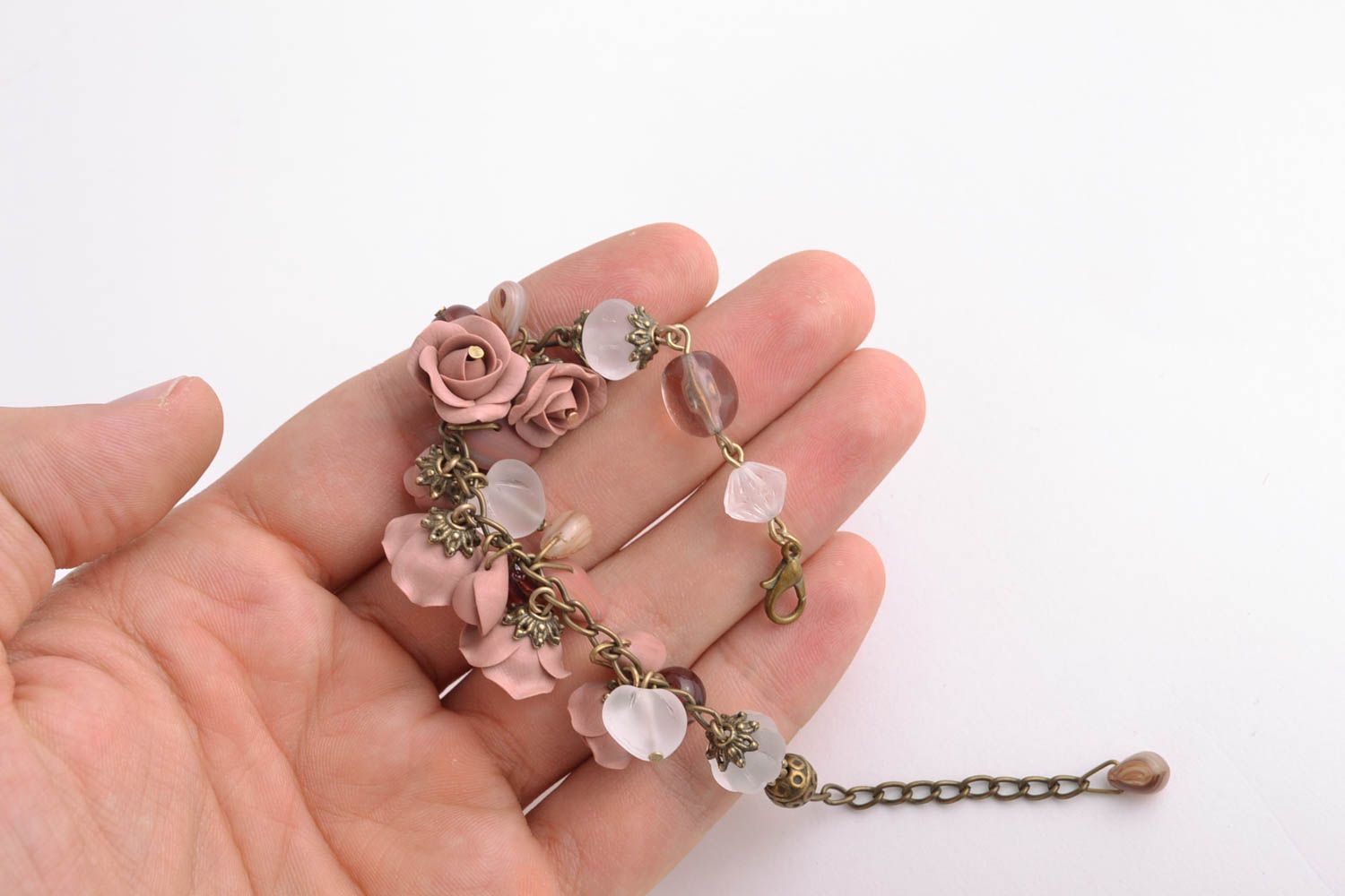 Bracelet fleurs en pâte polymère sur chaîne fait main original pour femme photo 2