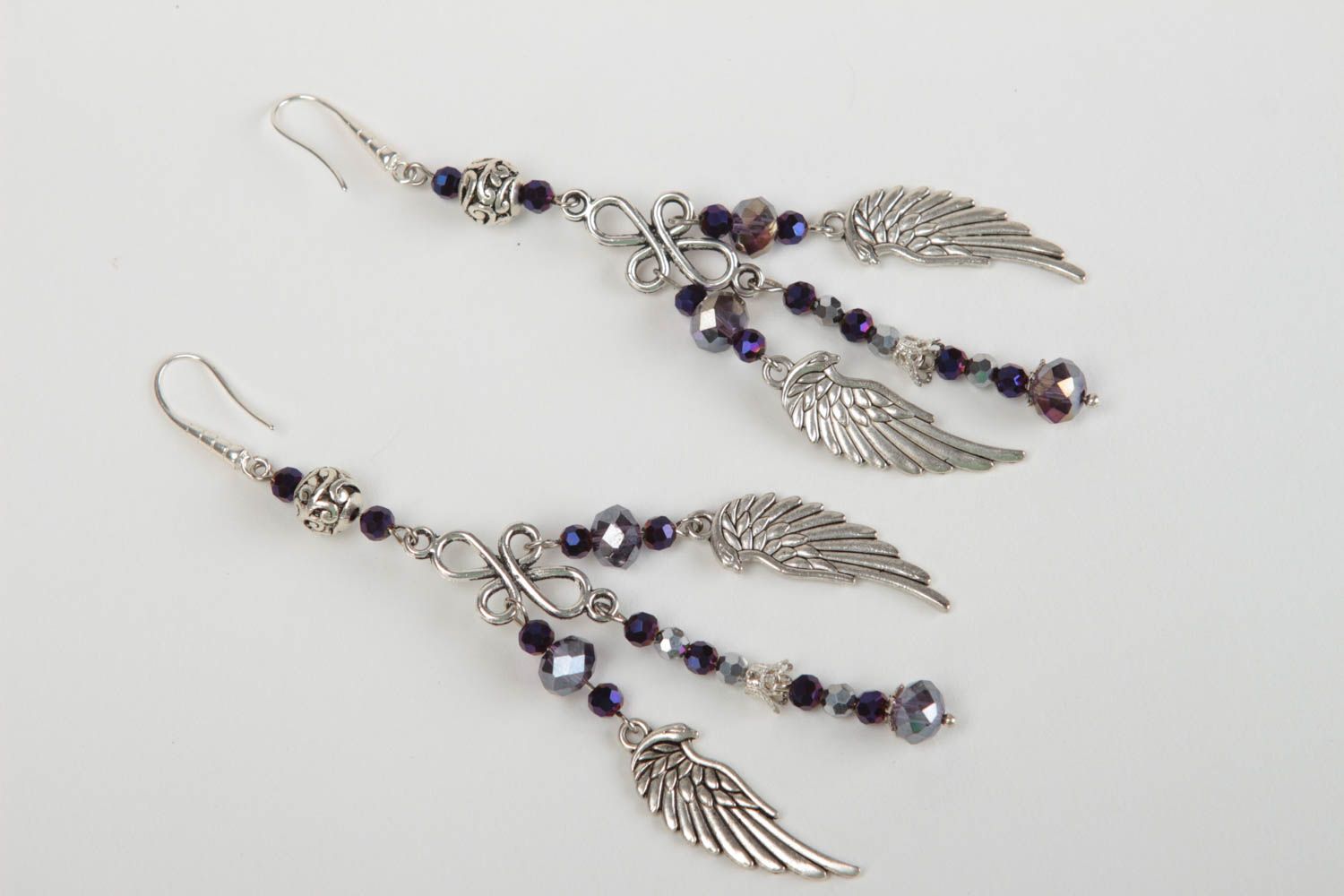 Unusual handmade metal earrings crystal earrings with charms designer jewelry photo 2