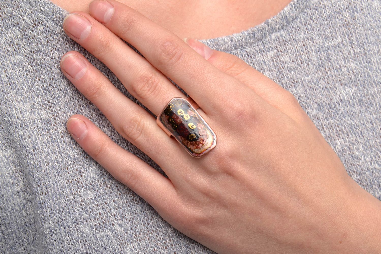 Designer copper ring with enamel painting photo 5
