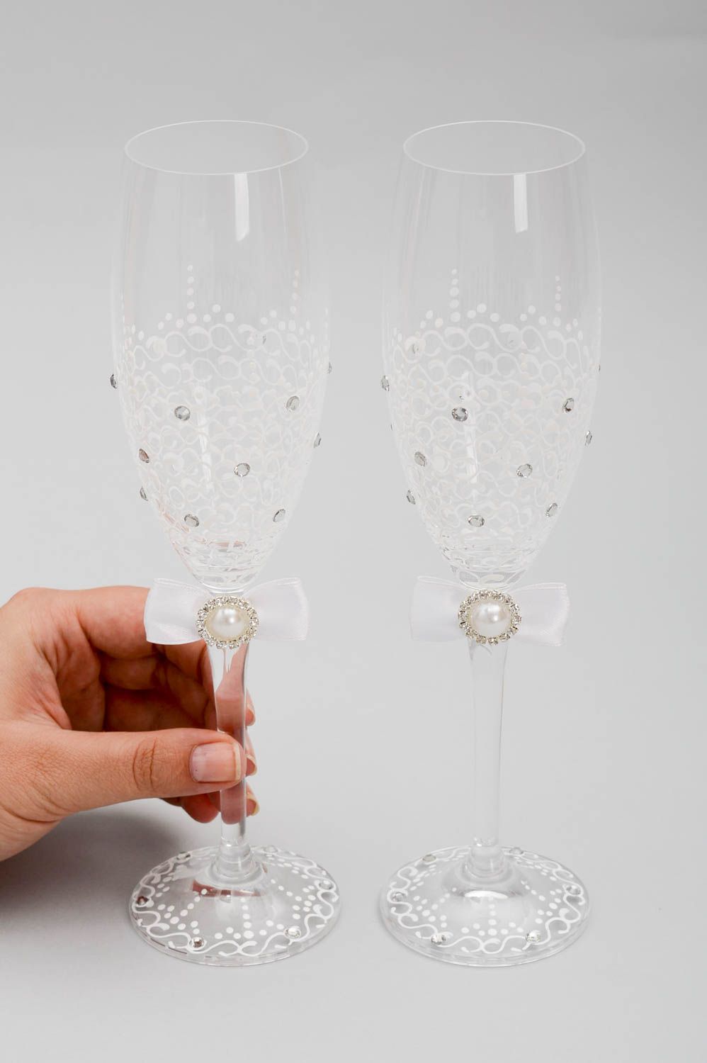Свадебные бокалы ручной работы свадебные фужеры красивые бокалы с лентами фото 5