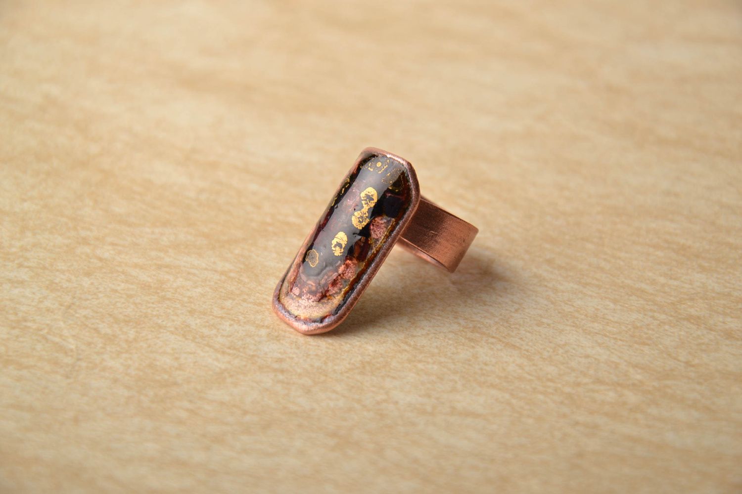 Designer copper ring with enamel painting photo 1