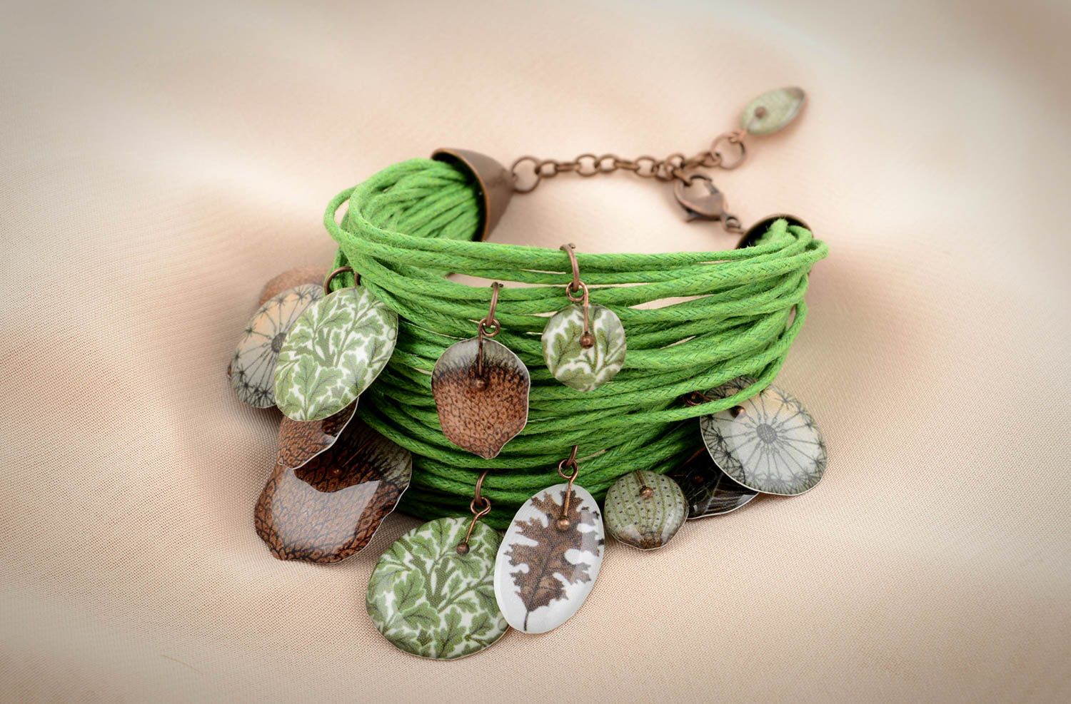 Bracelet multirang Bijou fait main vert gros design original Cadeau femme photo 5