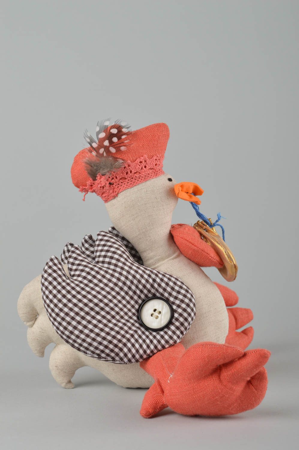 Juguete artesanal decorativo muñeco de peluche regalo original Gallo para casa foto 3