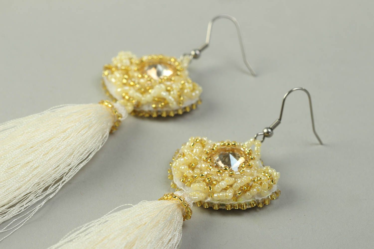Handmade unusual cute earrings textile beaded earrings designer accessory photo 3