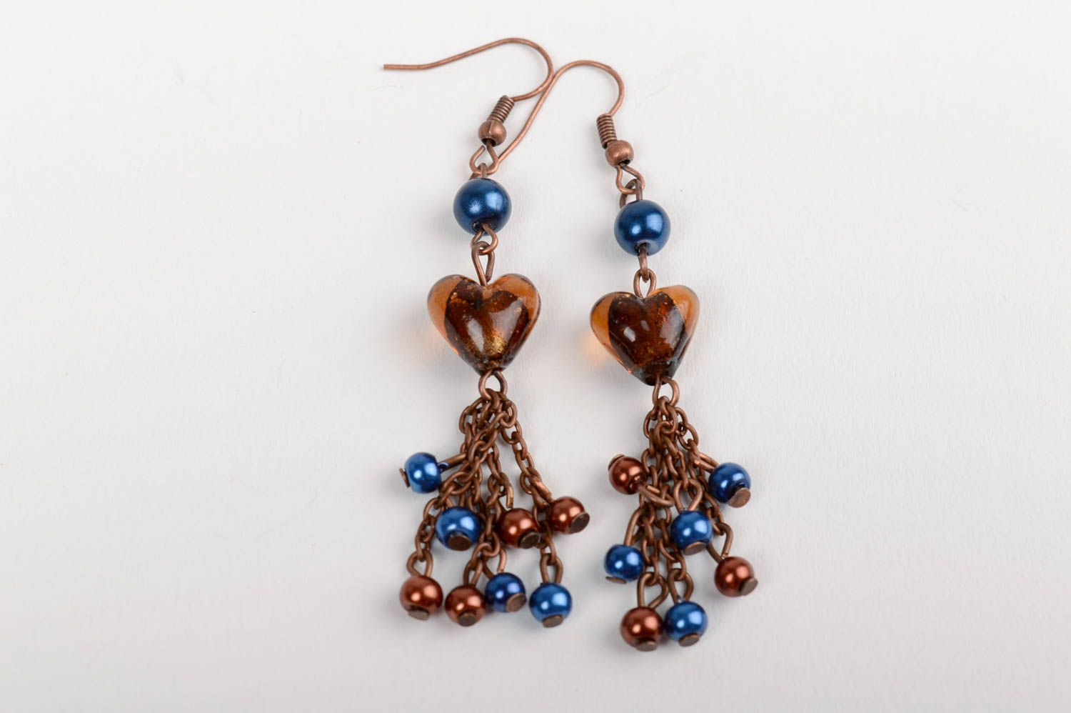Boucles d'oreilles en verre de Venise et perles céramiques pendantes faites main photo 5