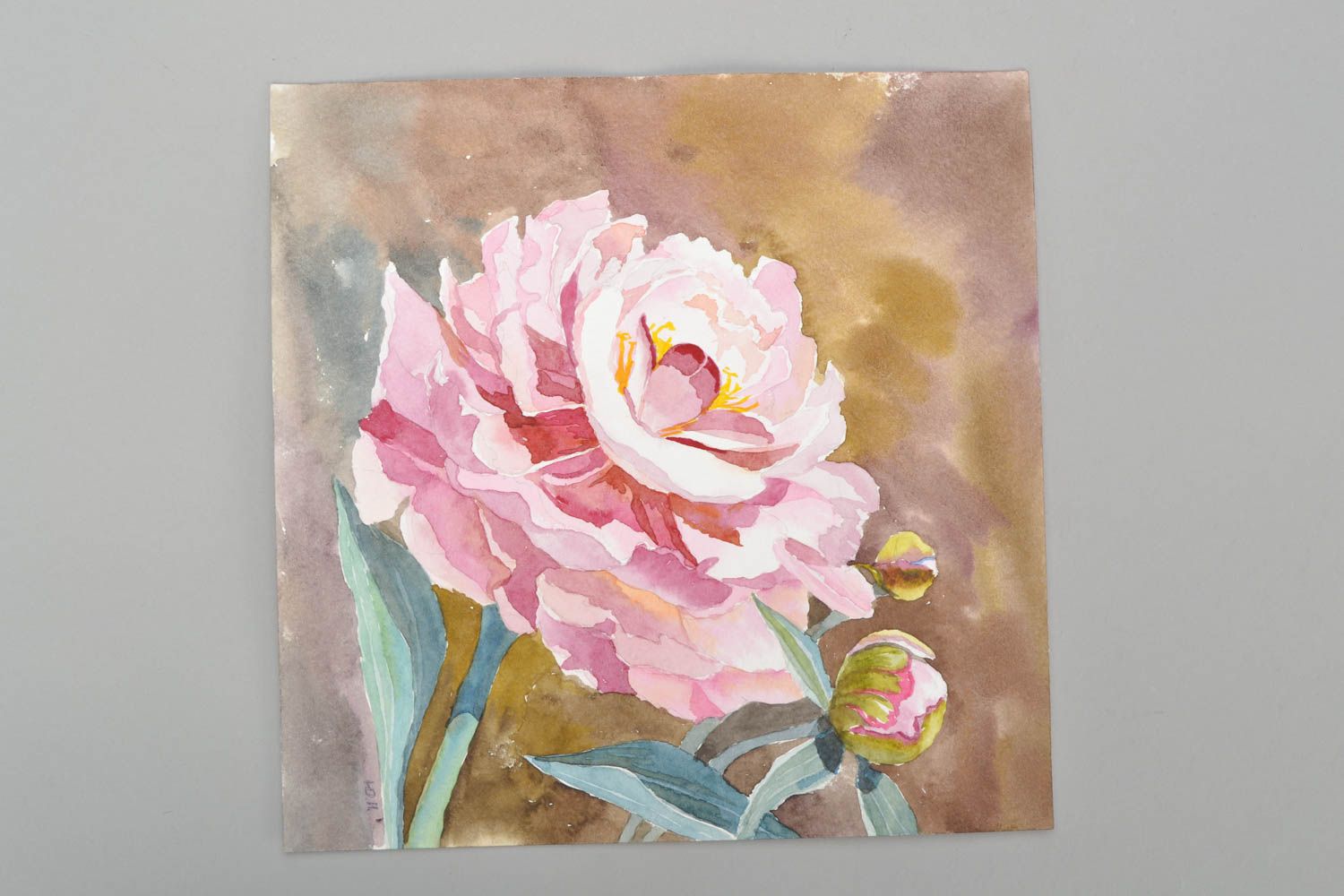 Watercolor painting Blooming Peony photo 2