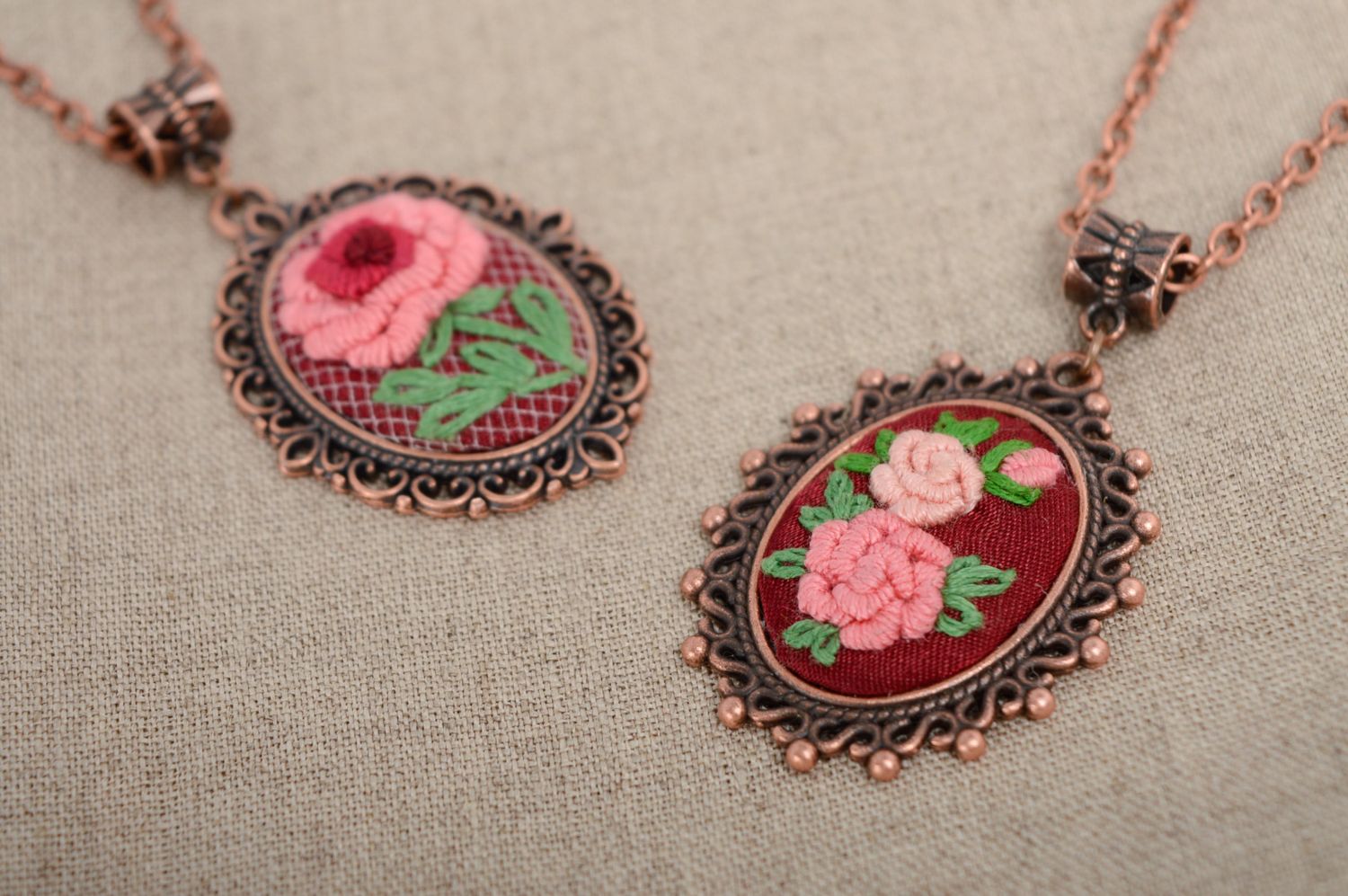 Handmade embroidered pendant Roses photo 5