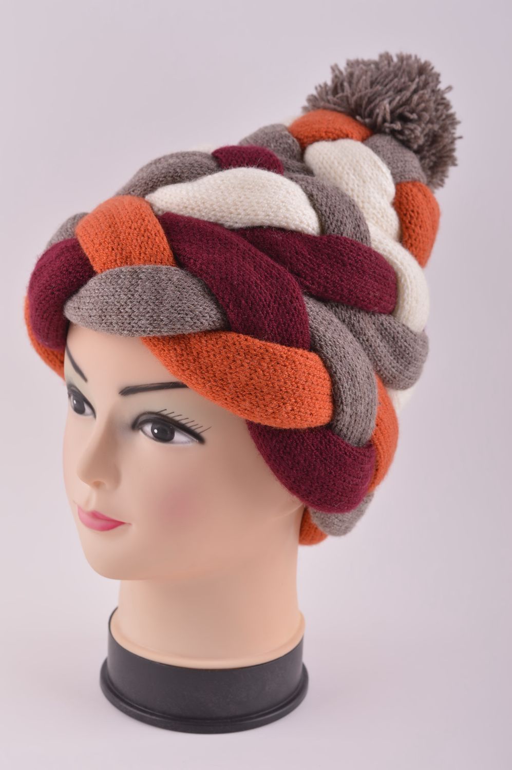 Bonnet tricoté fait main Bonnet original fils acryliques Accessoire femme photo 2