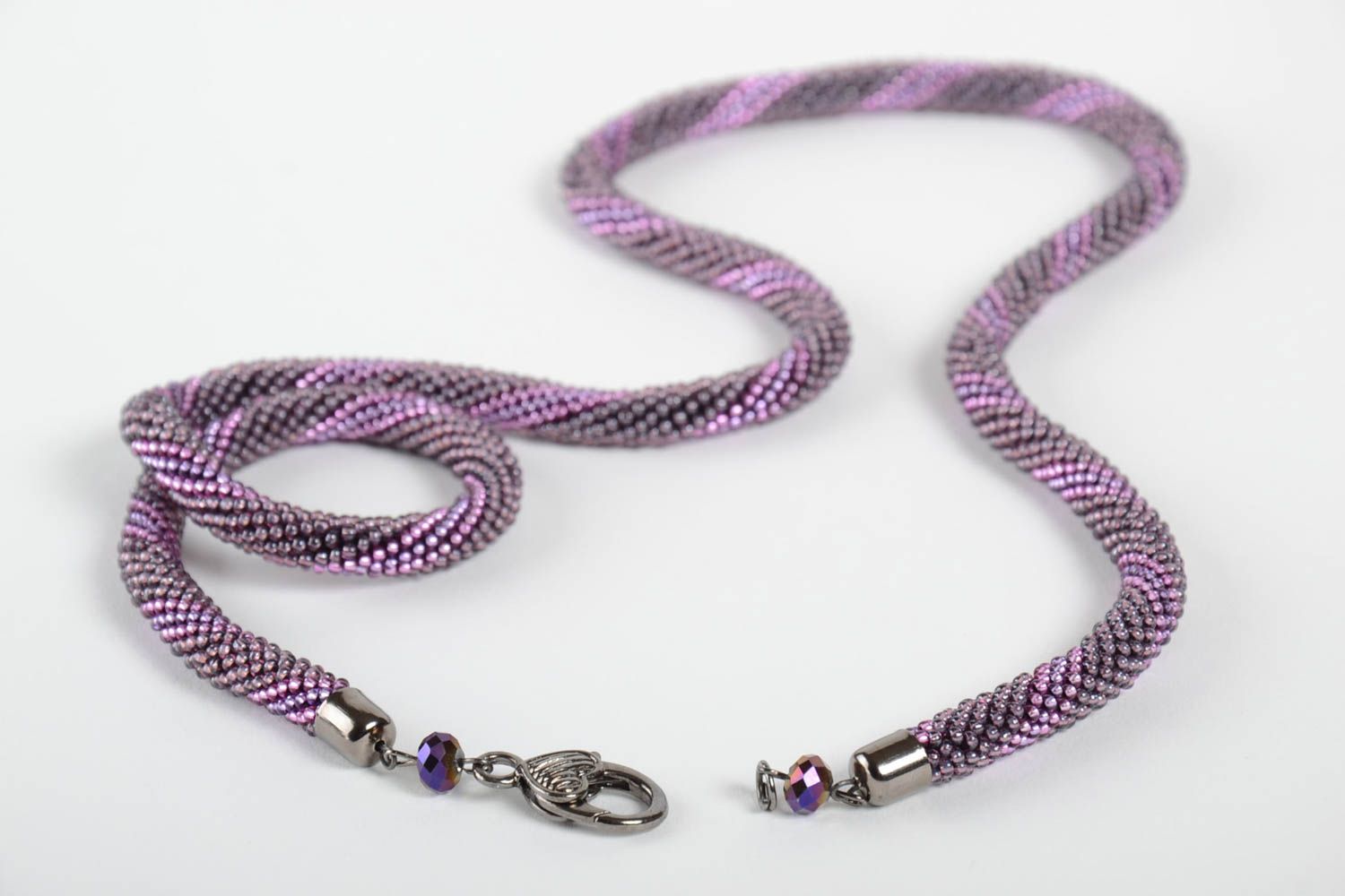 Handmade unusual cord necklace beaded lilac accessory stylish designer necklace photo 4