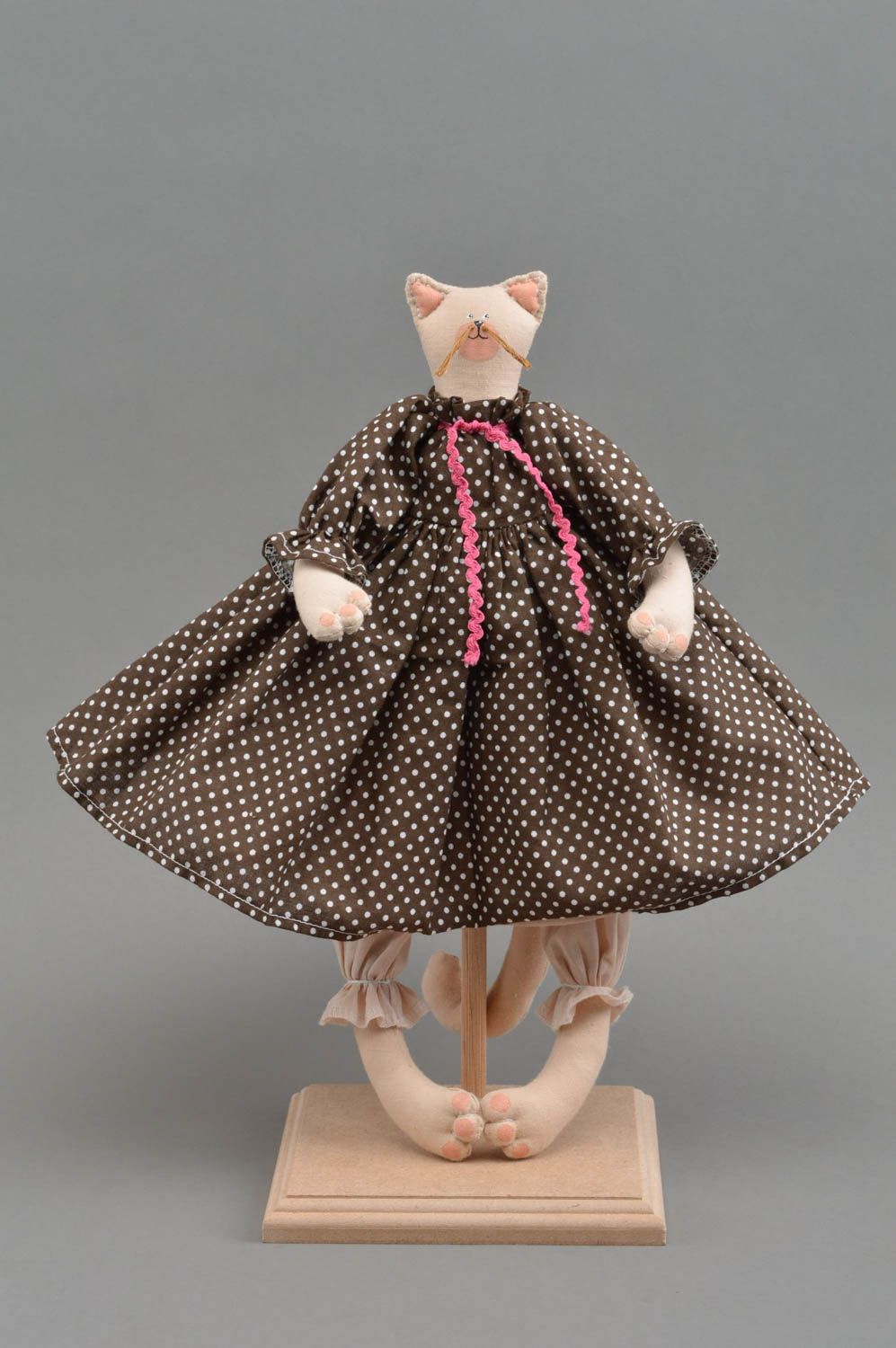 Handmade fabric soft toy cat in dress designer stuffed toy nursery decor photo 2