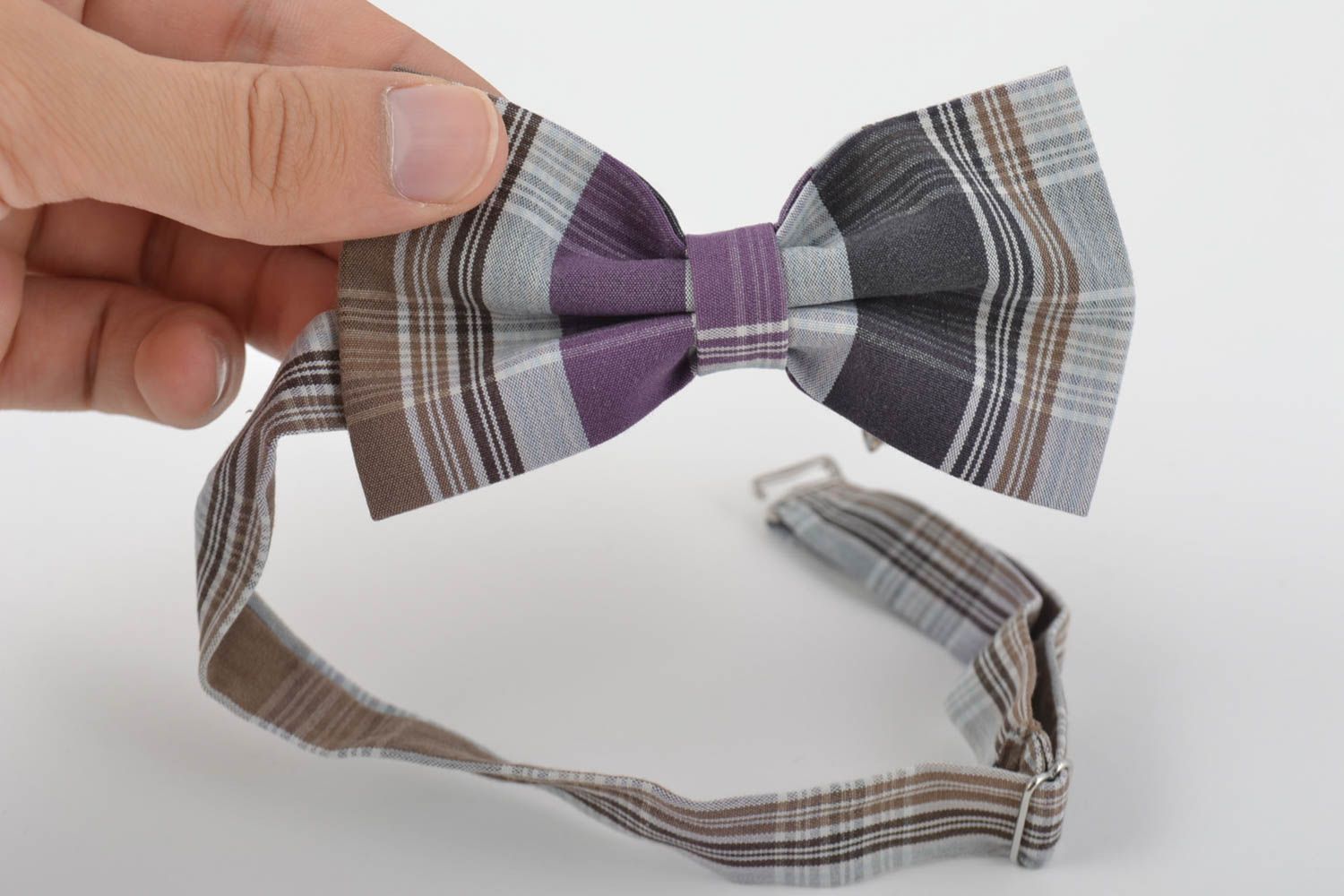 Текстильный галстук-бабочка ручной работы для мужчин и женщин в крупную клетку фото 4