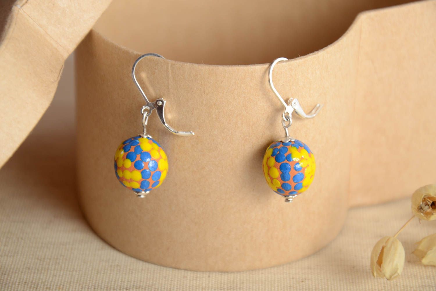 Handmade ceramic earrings clay ball earrings fashion accessories for girls photo 1