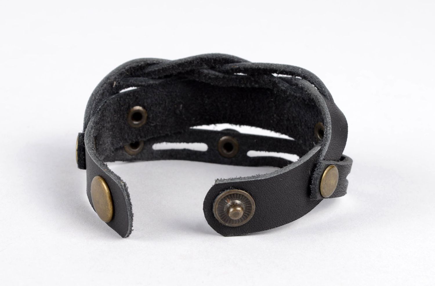 Bracelet design Bijou fait main vrai cuir noir rivets stylé Cadeau original photo 3