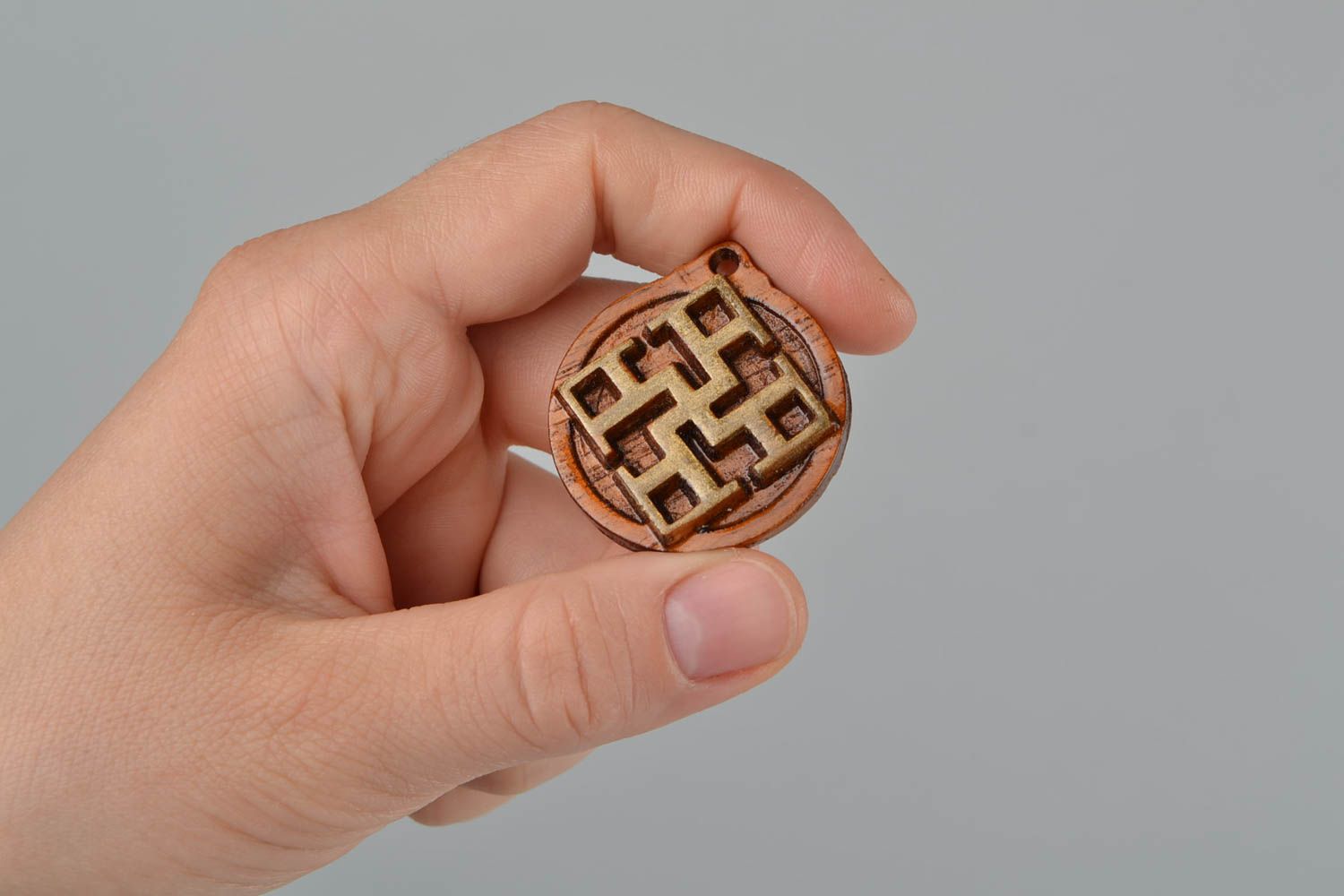 Handmade round amulet made of acacia wood Spiritual power photo 2