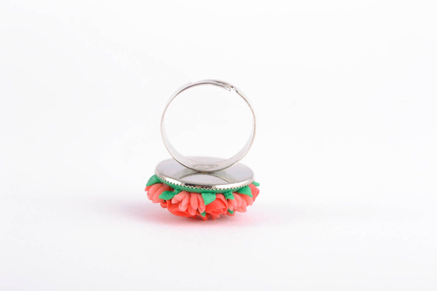 Кольцо с цветами из полимерной глины ручная работа  фото 5