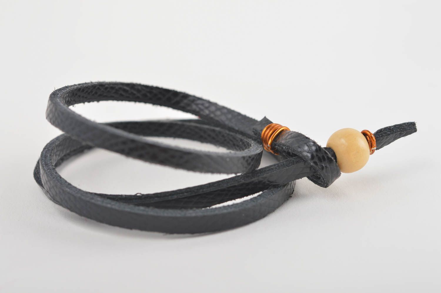 Handmade Leder Armband schwarz Designer Schmuck Accessoire für Frauen dünn foto 2