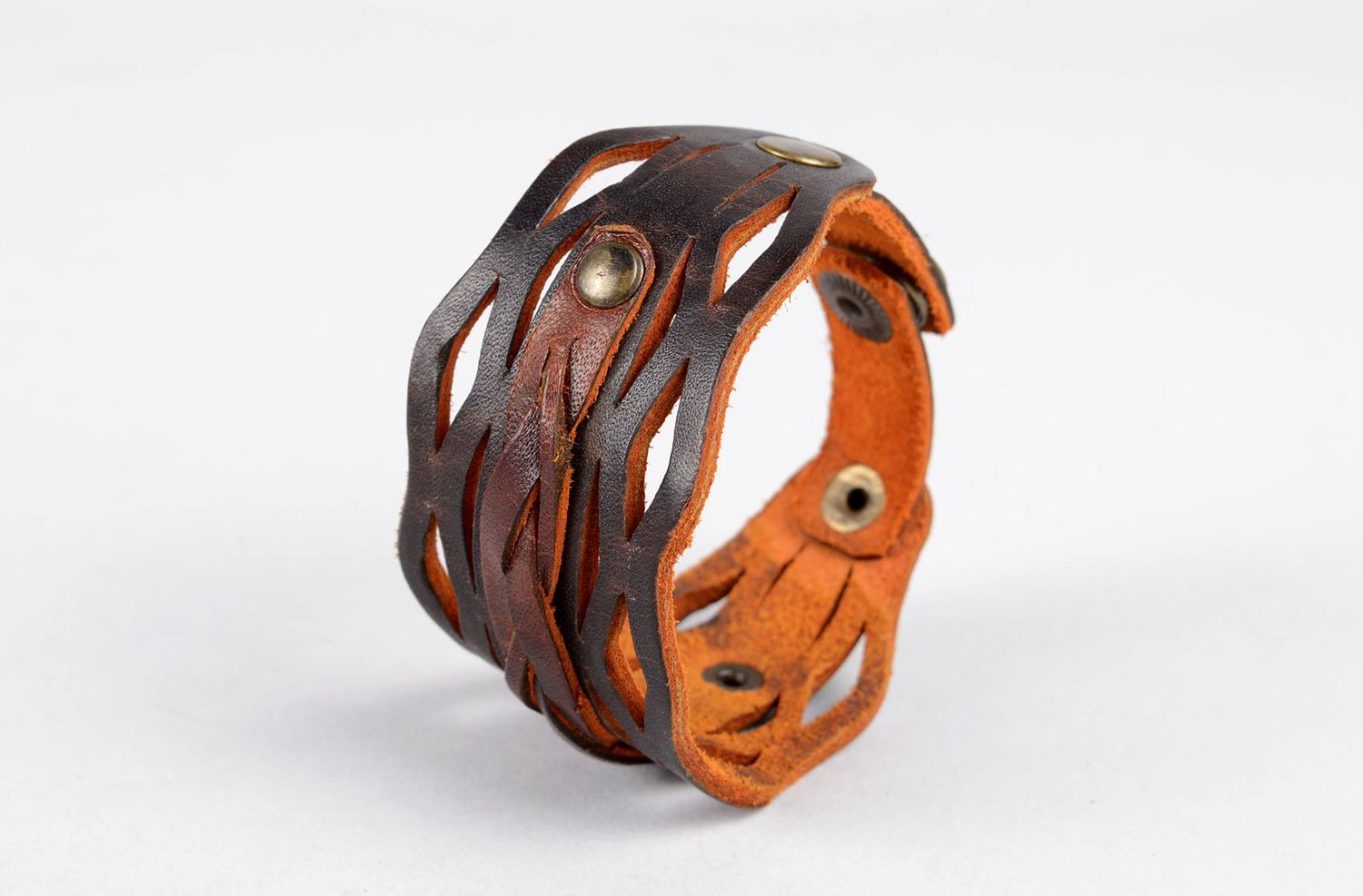 Handmade designer leather bracelet stylish wrist accessory unusual bracelet photo 2