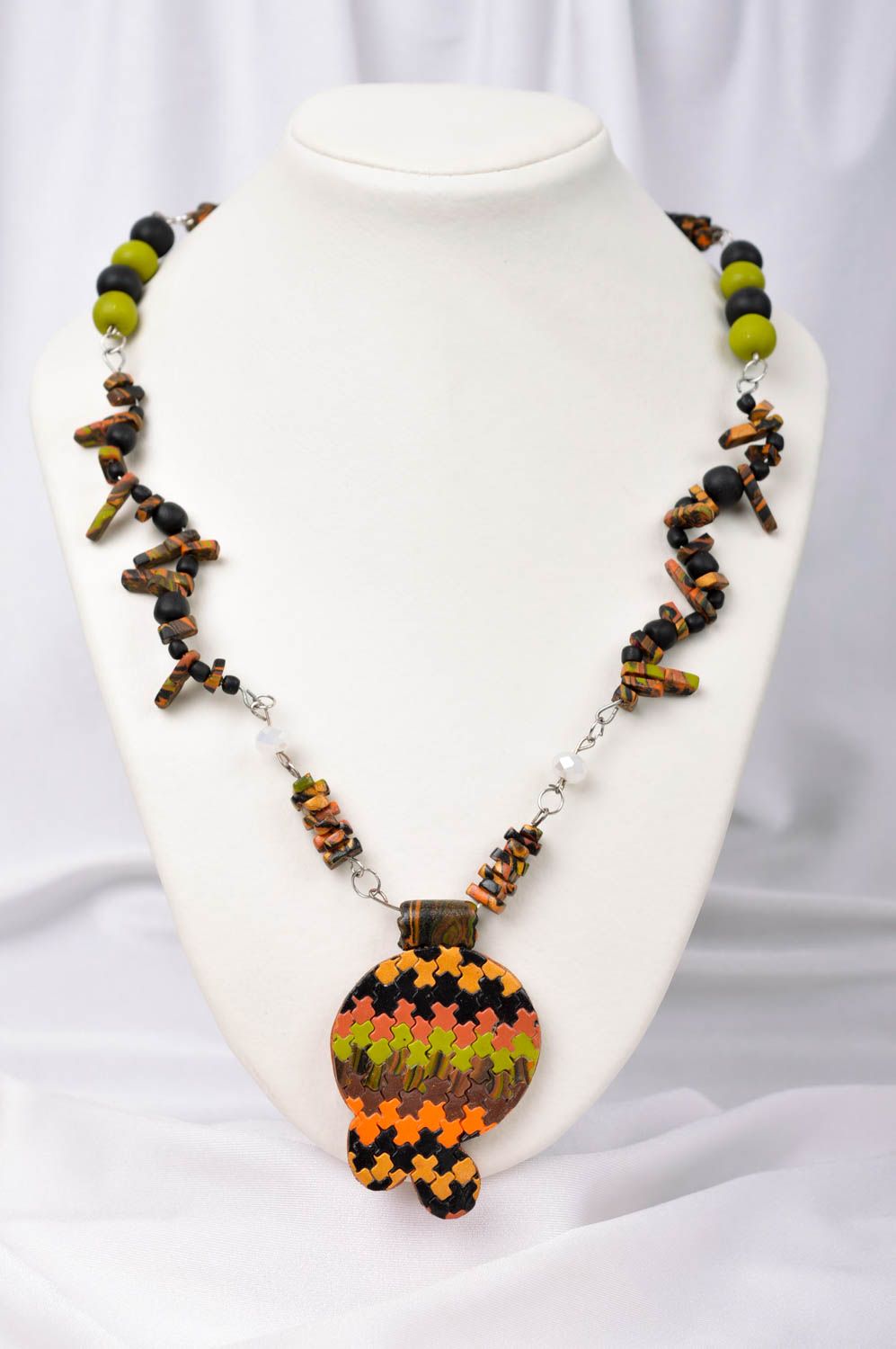 Handmade plastic necklace unusual colorful necklace designer cute jewelry photo 1