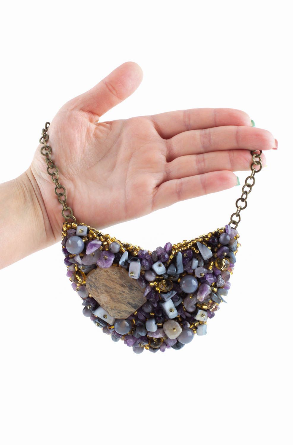Handmade unusual necklace elegant evening necklace jewelry with natural stone photo 5