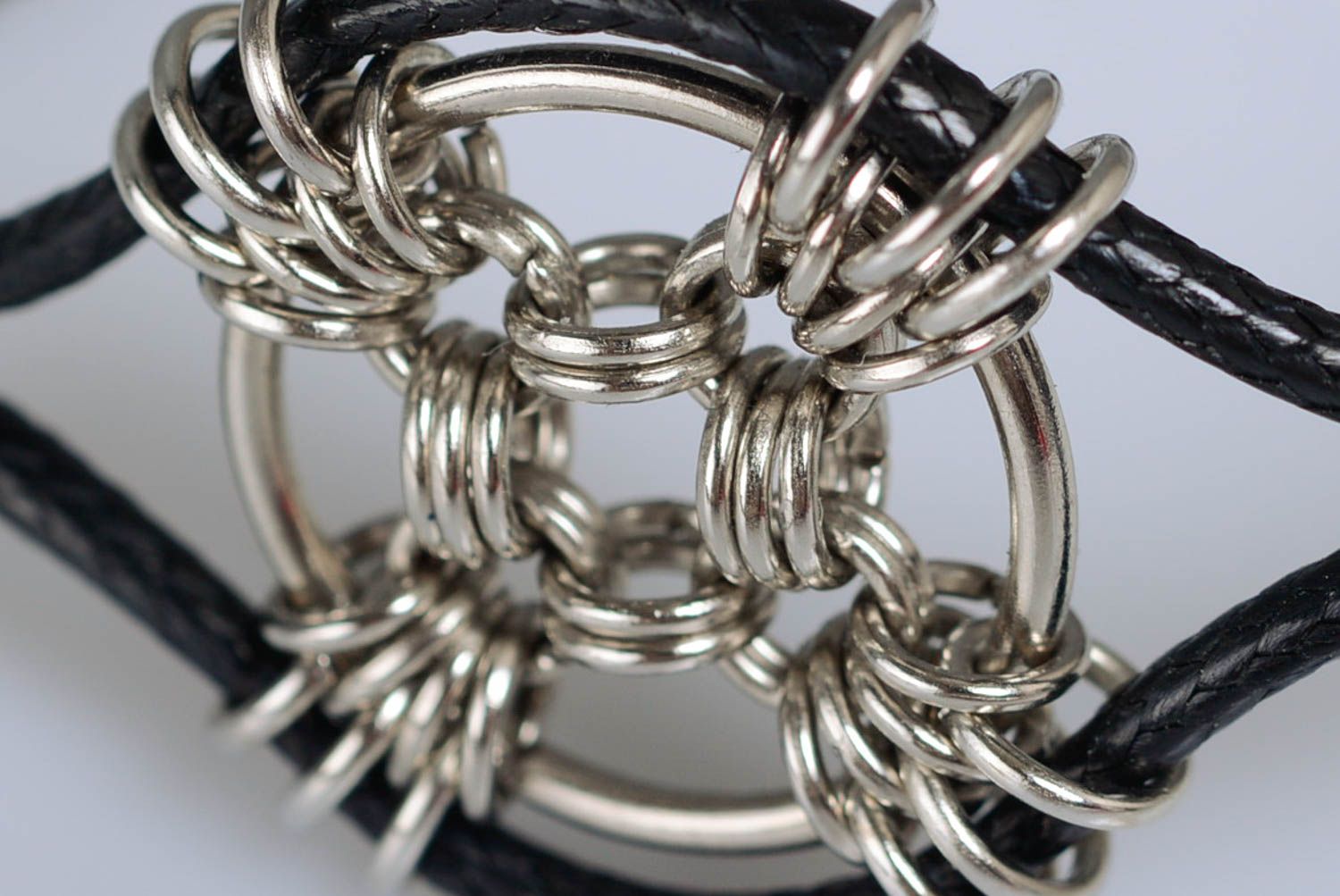 Unusual beautiful handmade designer woven chainmail metal wrist bracelet  photo 3