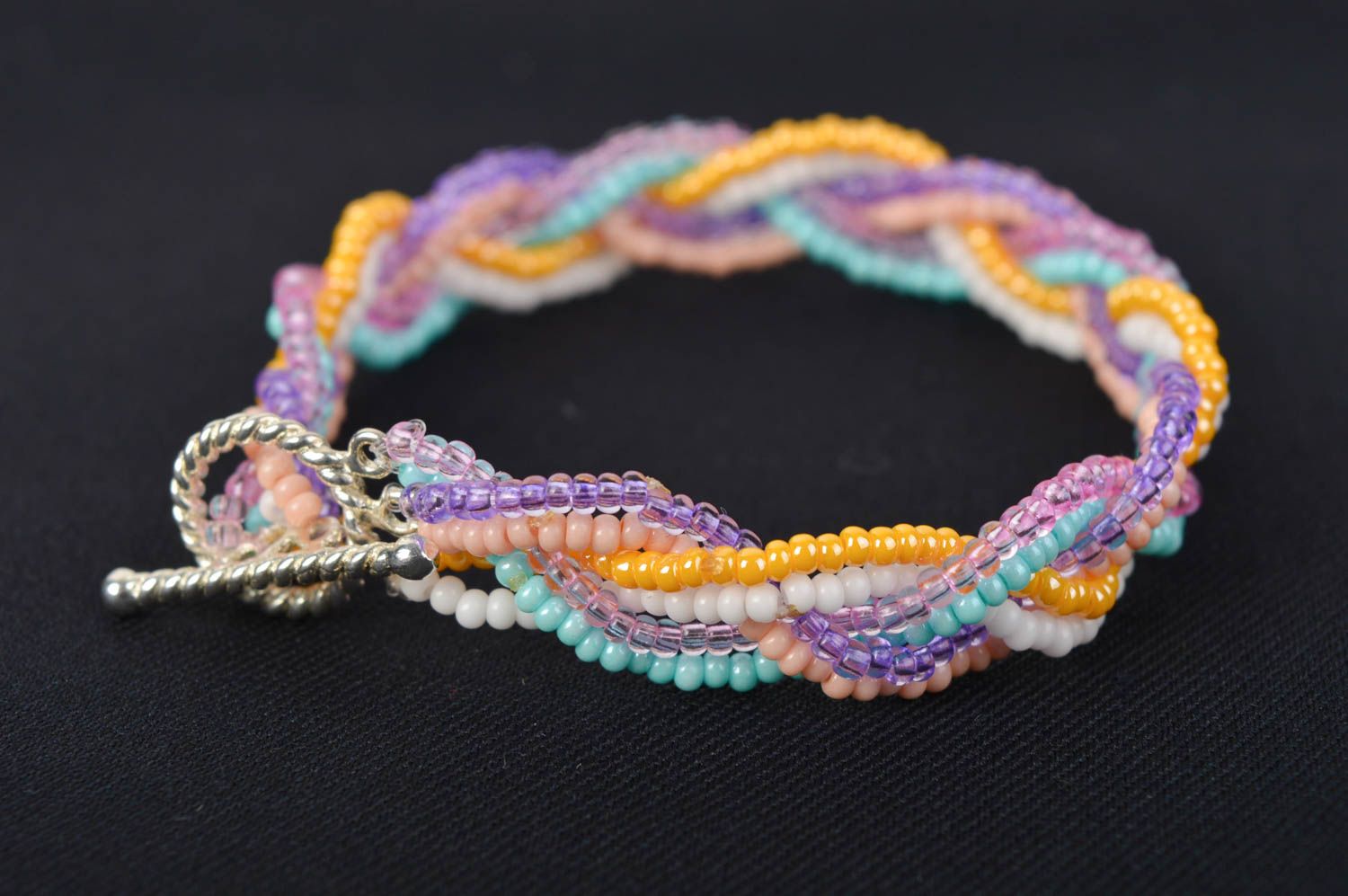 Bracelet perles rocaille Bijou fait main tressé multicolore Accessoire femme photo 1