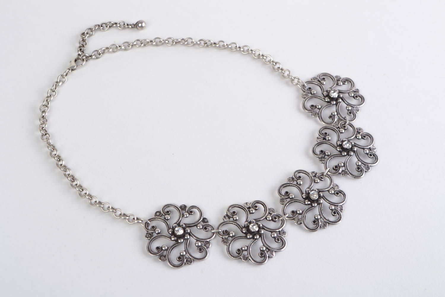 Beautiful unusual handmade metal flower necklace on chain photo 3