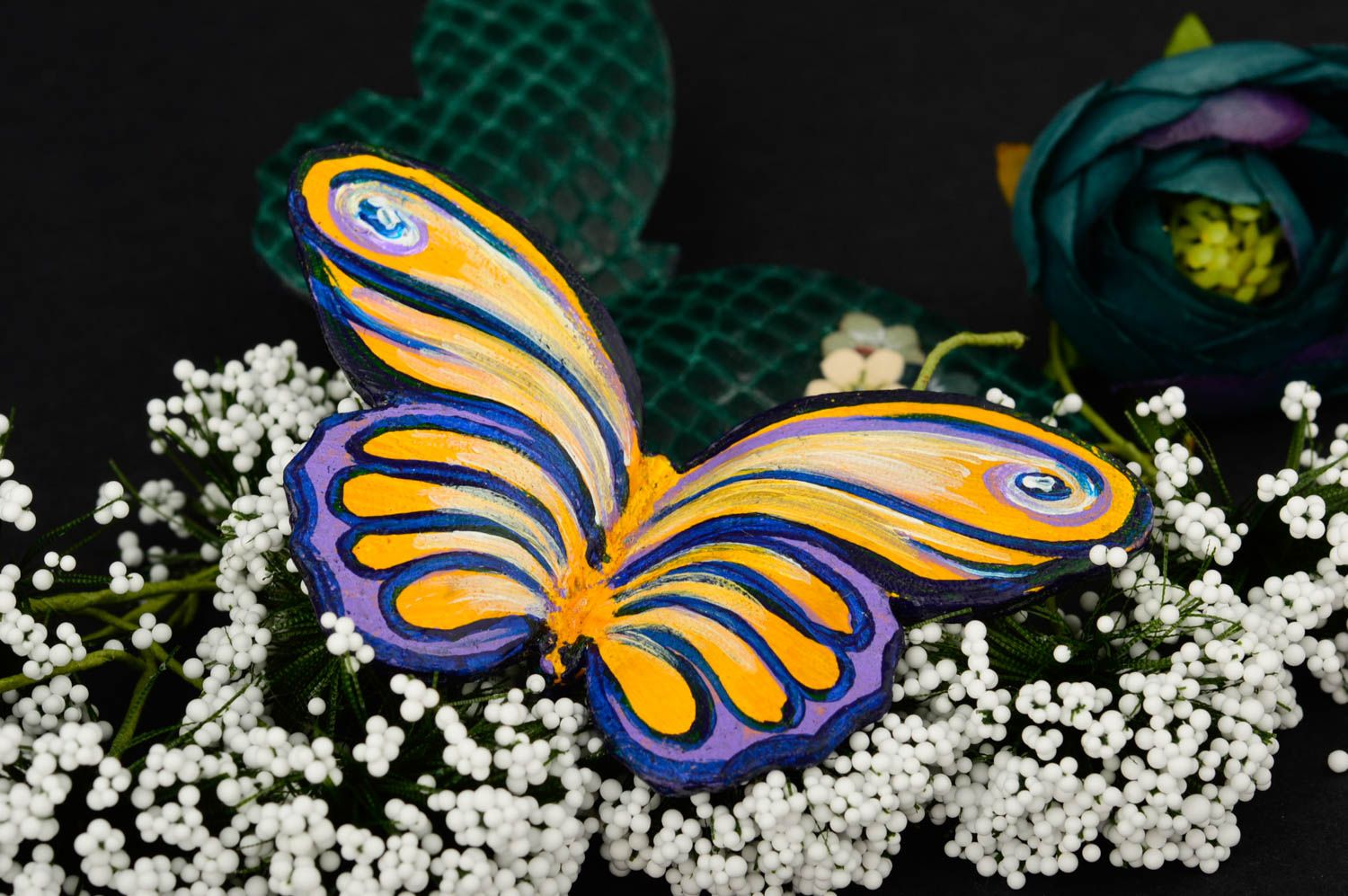 Broche en cuir Bijou fait main design papillon exotique Accessoire femme photo 1