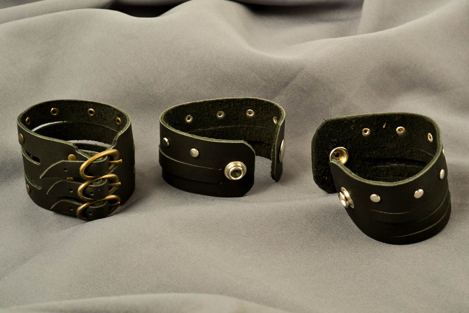 Широкие кожаные браслеты хэнд мэйд модные браслеты на руку 3 украшения из кожи фото 1