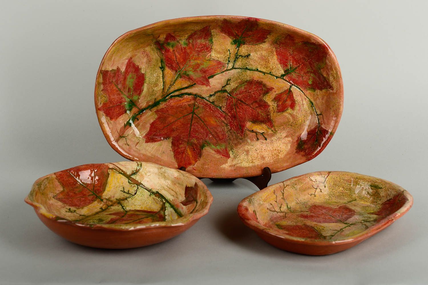 Teller Keramik handmade Suppen Terrine Teller braun tiefe Teller 3 Stück foto 1