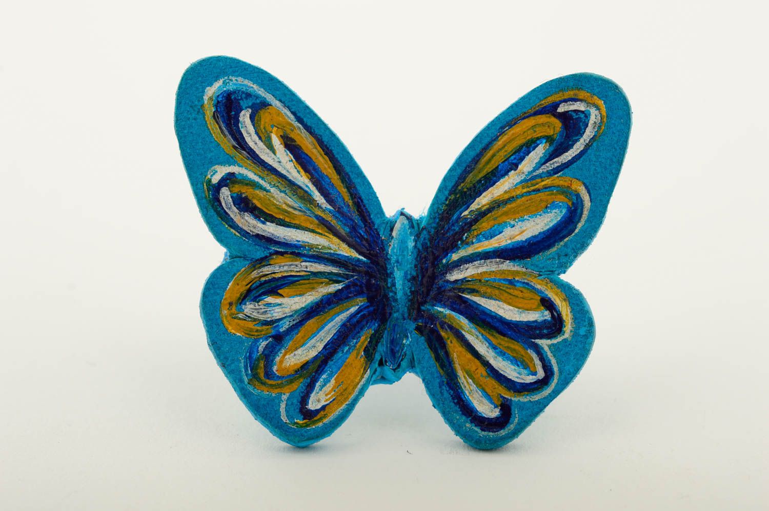 Bague fantaisie fait main Bijoux femme cuir papillon bleu ciel Cadeau original photo 3