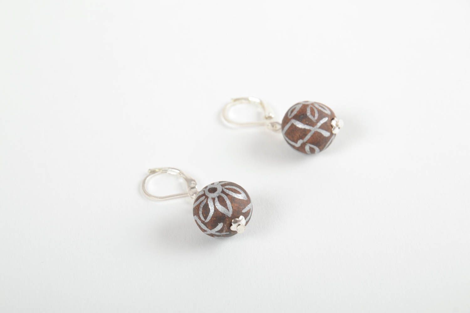 Stylish handmade ceramic ball earrings painted clay earrings gifts for her photo 5