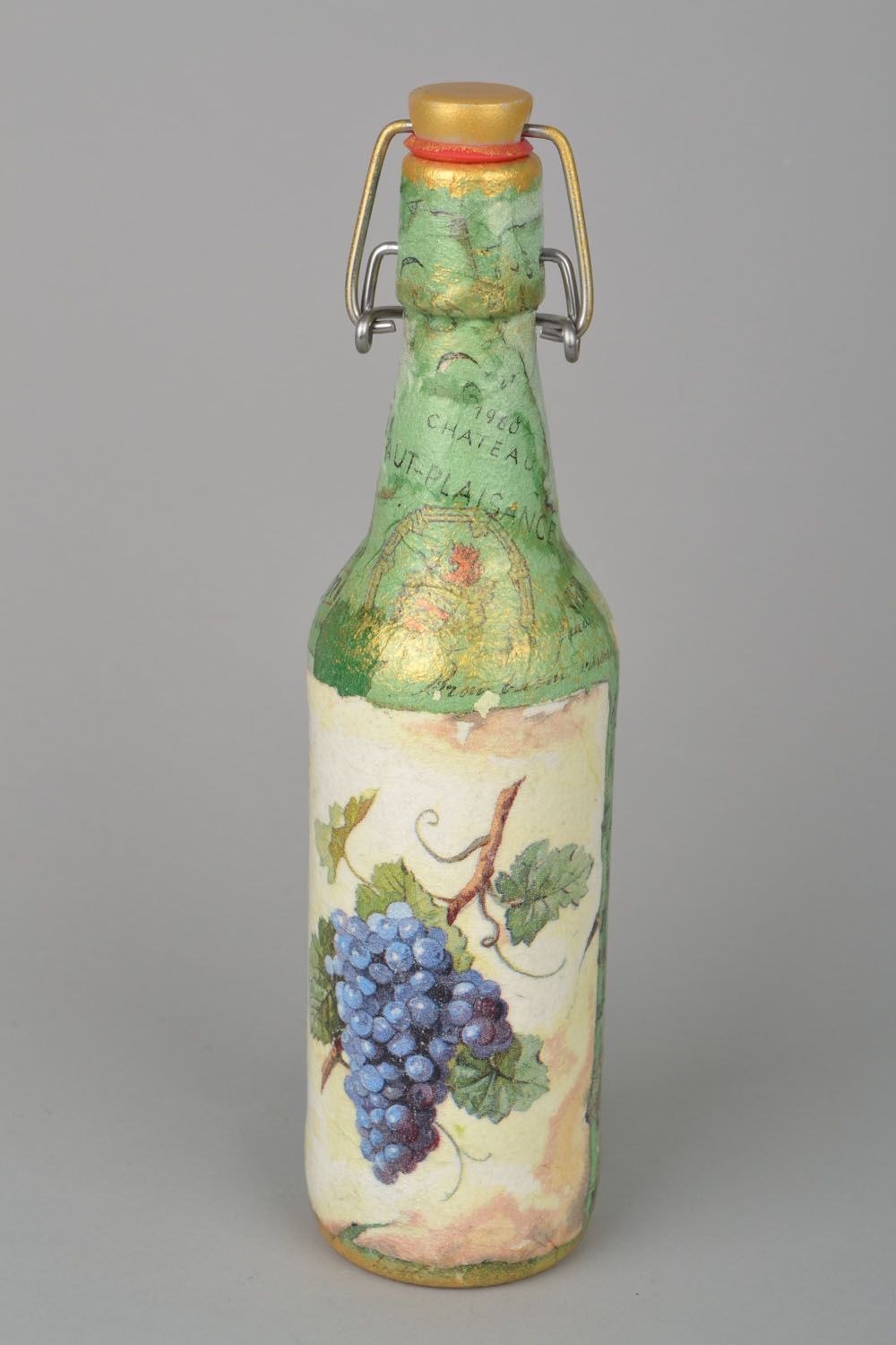 Bottiglia in decoupage fatta a mano bottiglia decorativa elemento decorativo foto 4