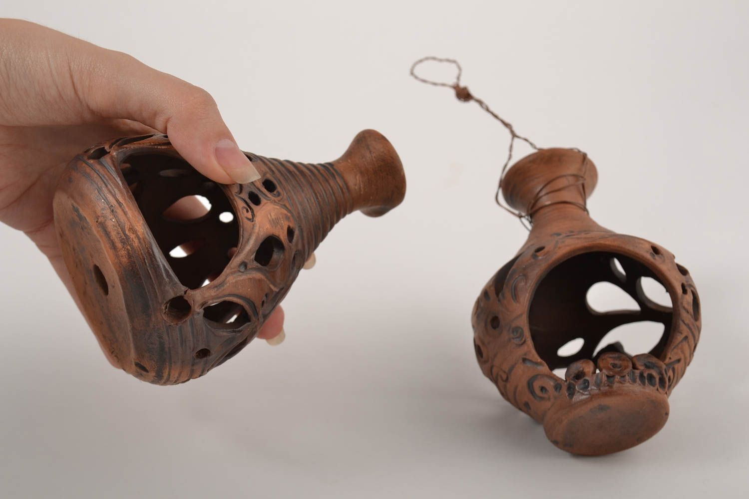 Dos portavelas de cerámica hechos a mano sostenedores de velas regalo original foto 5